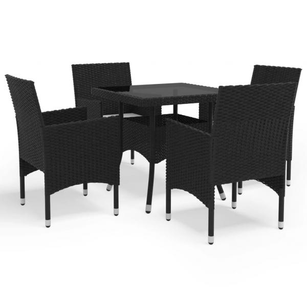 ARDEBO.de - 5-tlg. Garten-Essgruppe Schwarz Poly Rattan und Glas