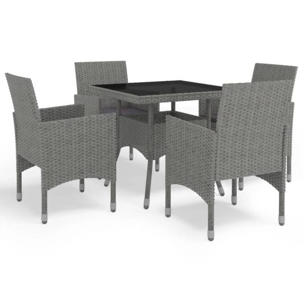 ARDEBO.de - 5-tlg. Garten-Essgruppe Grau Poly Rattan und Glas