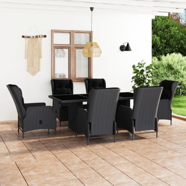 ARDEBO.de - 7-tlg. Garten-Essgruppe mit Auflagen Poly Rattan Dunkelgrau