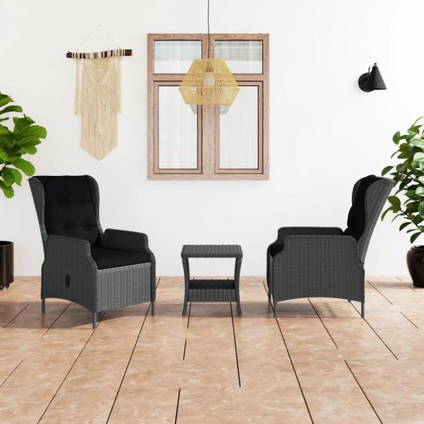 ARDEBO.de - 3-tlg. Garten-Lounge-Set mit Auflagen Poly Rattan Dunkelgrau