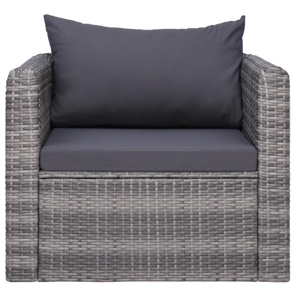 9-tlg. Garten-Lounge-Set mit Kissen Poly Rattan Grau