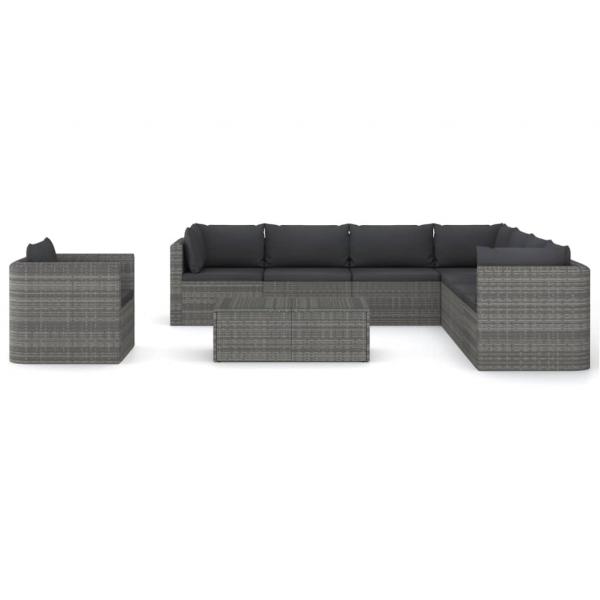 9-tlg. Garten-Lounge-Set mit Kissen Poly Rattan Grau