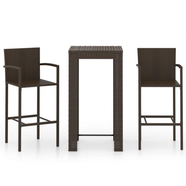 3-tlg. Garten-Bar-Set mit Armlehnen Poly Rattan Braun