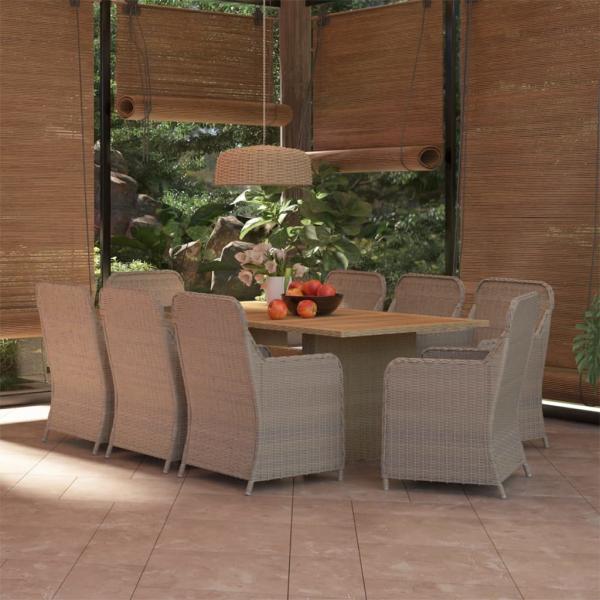 ARDEBO.de - 9-tlg. Garten-Essgruppe Poly Rattan Braun