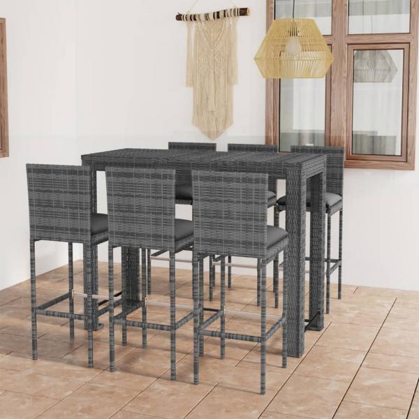 ARDEBO.de - 7-tlg. Garten-Bar-Set mit Anthrazit Kissen Poly Rattan