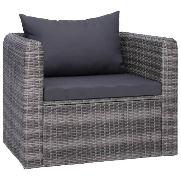 7-tlg. Garten-Lounge-Set mit Kissen Poly Rattan Grau