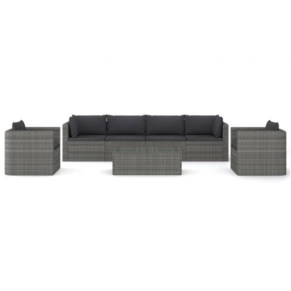 7-tlg. Garten-Lounge-Set mit Kissen Poly Rattan Grau