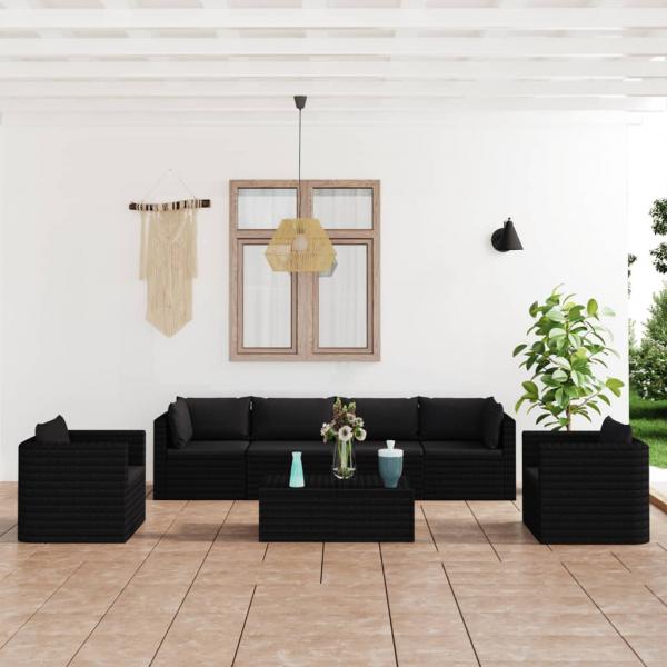 ARDEBO.de - 7-tlg. Garten-Lounge-Set mit Kissen Poly Rattan Schwarz