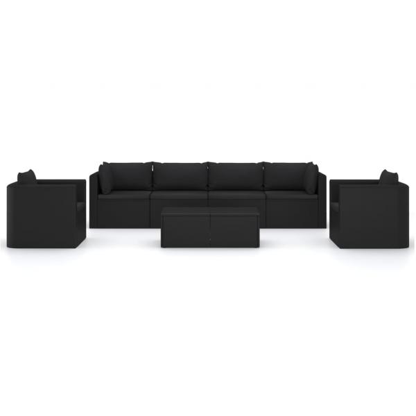 7-tlg. Garten-Lounge-Set mit Kissen Poly Rattan Schwarz