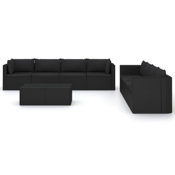 9-tlg. Garten-Lounge-Set mit Kissen Poly Rattan Schwarz