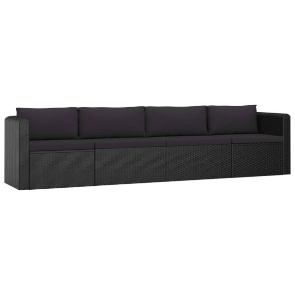 9-tlg. Garten-Lounge-Set mit Kissen Poly Rattan Schwarz