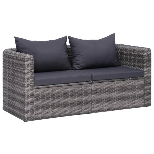 7-tlg. Garten-Lounge-Set mit Kissen Poly Rattan Grau