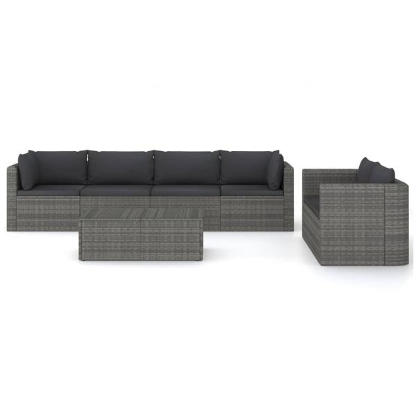 7-tlg. Garten-Lounge-Set mit Kissen Poly Rattan Grau