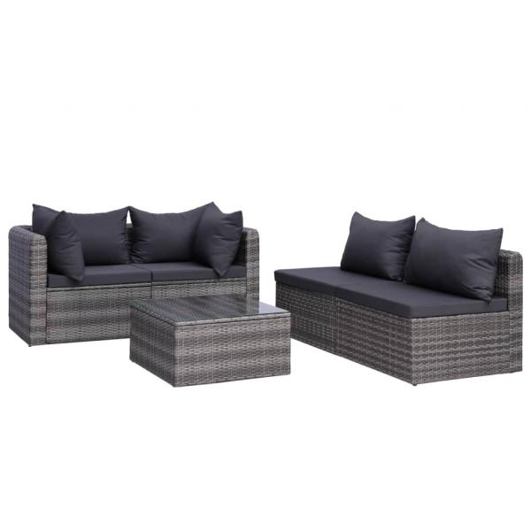 7-tlg. Garten-Lounge-Set mit Kissen Poly Rattan Grau