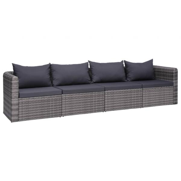 9-tlg. Garten-Lounge-Set mit Kissen Poly Rattan Grau