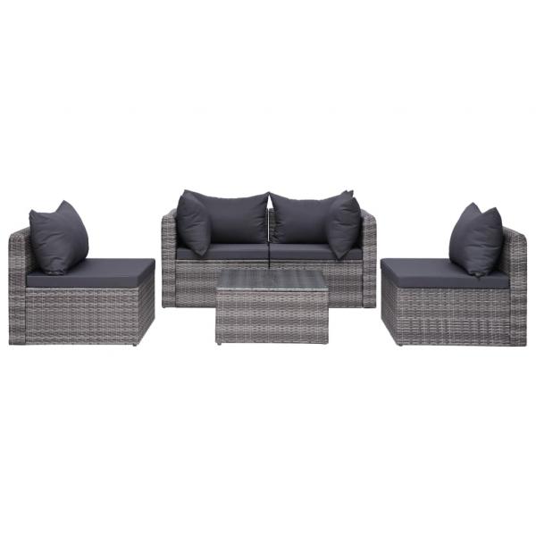 9-tlg. Garten-Lounge-Set mit Kissen Poly Rattan Grau