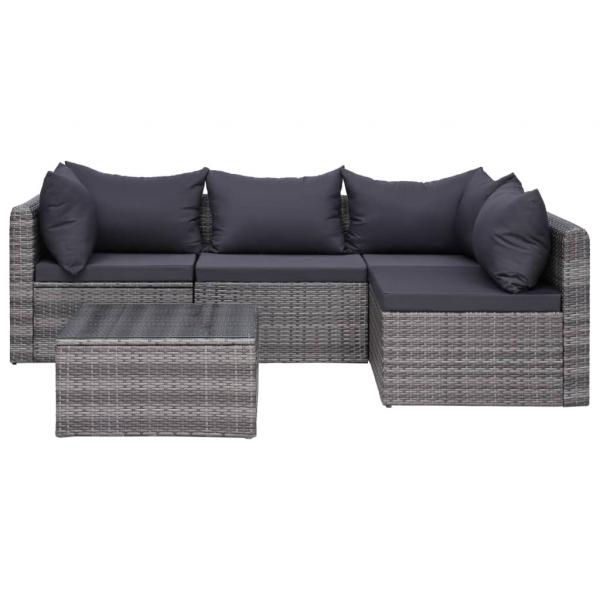 9-tlg. Garten-Lounge-Set mit Kissen Poly Rattan Grau