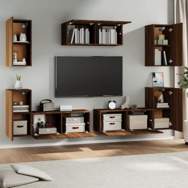 7-tlg. TV-Schrank-Set Braun Eichen-Optik Holzwerkstoff