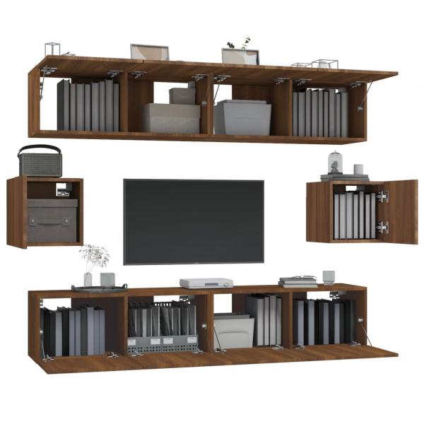 6-tlg. TV-Schrank-Set Braun Eichen-Optik Holzwerkstoff