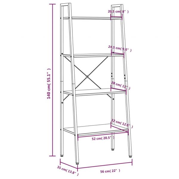 Standregal 4 Böden Dunkelbraun und Schwarz 56x35x140 cm