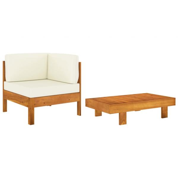 ARDEBO.de - 2-tlg. Garten-Lounge-Set mit Cremeweißen Kissen Akazienholz