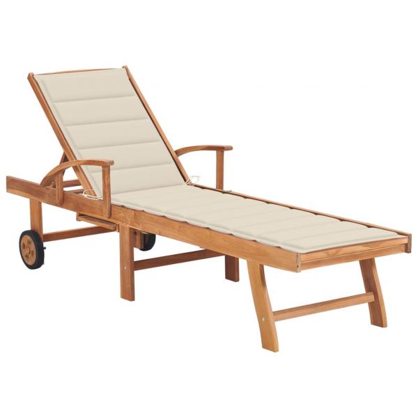 ARDEBO.de - Sonnenliege mit Auflage Creme Massivholz Teak