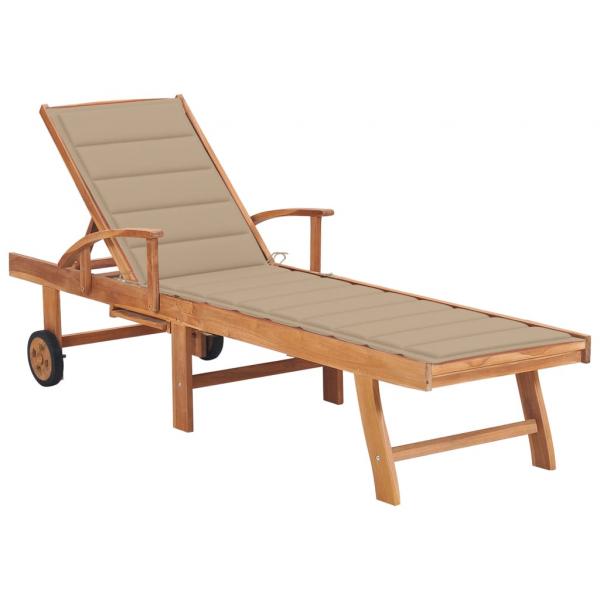 ARDEBO.de - Sonnenliege mit Auflage Beige Massivholz Teak