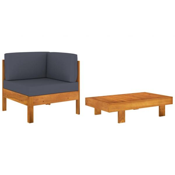 ARDEBO.de - 2-tlg. Garten-Lounge-Set mit Dunkelgrauen Kissen Akazienholz