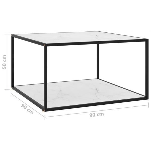 Couchtisch Schwarz mit Weißem Glas Marmor-Optik 90x90x50 cm