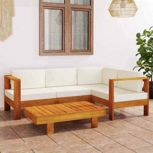 ARDEBO.de - 5-tlg. Garten-Lounge-Set mit Creme Auflagen Massivholz Akazie