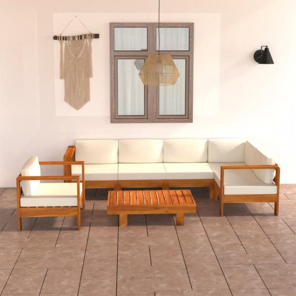 ARDEBO.de - 7-tlg. Garten-Lounge-Set mit Creme Auflagen Massivholz Akazie