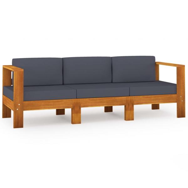 3-Sitzer-Gartensofa mit Dunkelgrauen Auflagen Massivholz Akazie