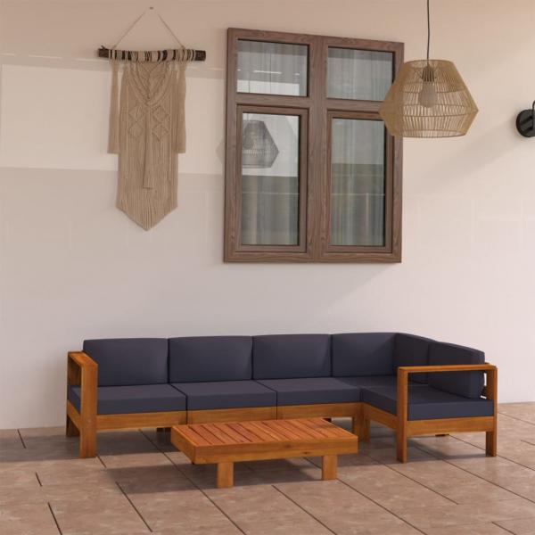 ARDEBO.de - 6-tlg. Garten-Lounge-Set mit Dunkelgrauen Auflagen Akazienholz