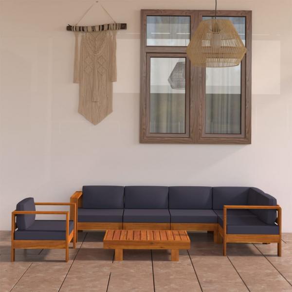 ARDEBO.de - 7-tlg. Garten-Lounge-Set mit Dunkelgrauen Auflagen Akazienholz