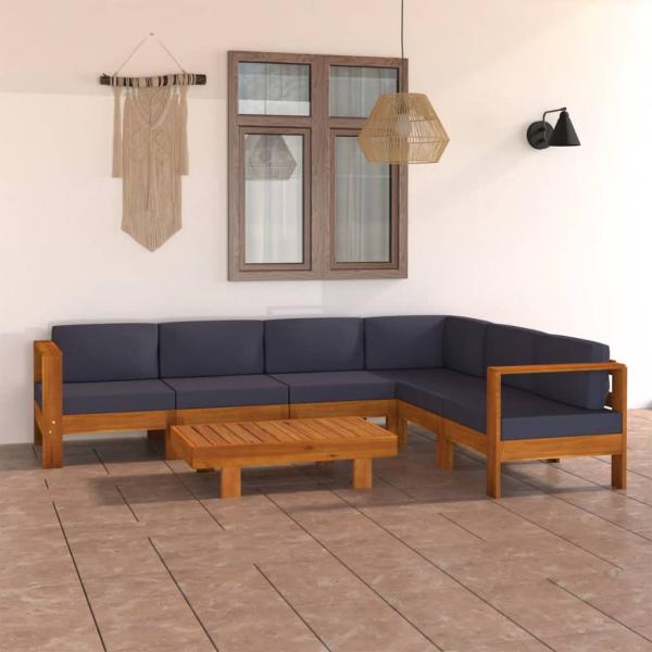 ARDEBO.de - 7-tlg. Garten-Lounge-Set mit Dunkelgrauen Auflagen Akazienholz