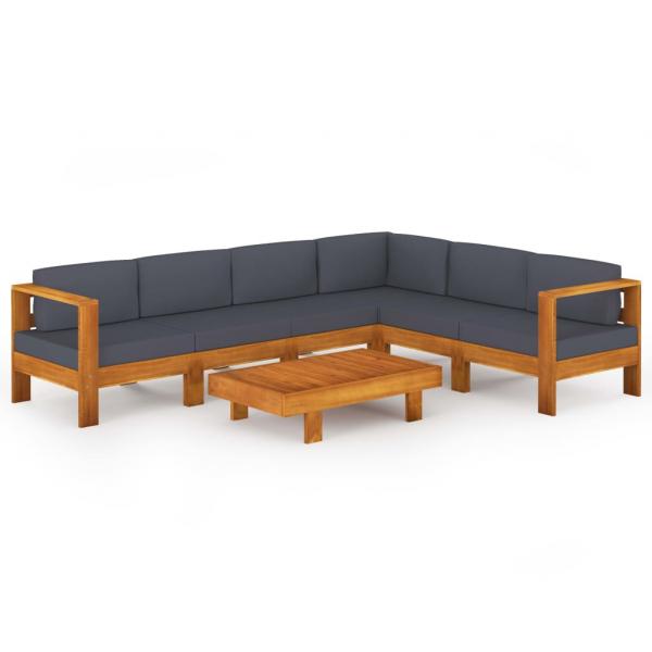 7-tlg. Garten-Lounge-Set mit Dunkelgrauen Auflagen Akazienholz