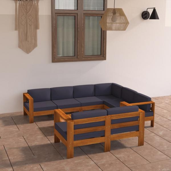 ARDEBO.de - 8-tlg. Garten-Lounge-Set mit Dunkelgrauen Auflagen Akazienholz