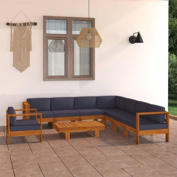 ARDEBO.de - 9-tlg. Garten-Lounge-Set mit Dunkelgrauen Auflagen Akazienholz