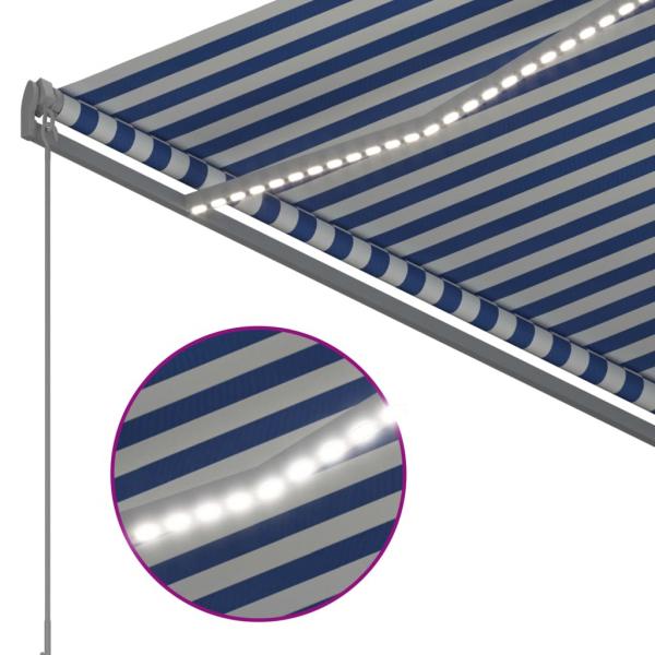 Markise Manuell Einziehbar mit LED 3x2,5 m Blau und Weiß