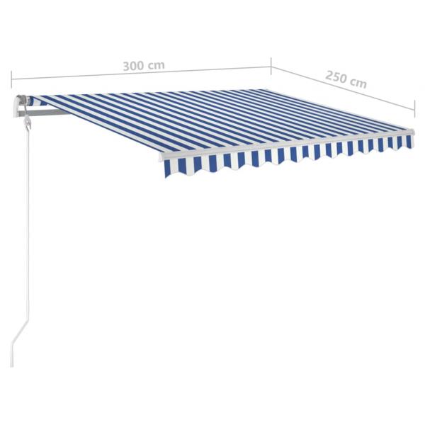 Markise Automatisch Einziehbar mit Pfosten 3x2,5 m Blau Weiß