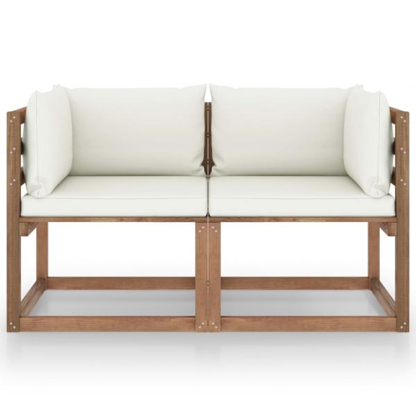 Garten-Palettensofa 2-Sitzer mit Kissen in Creme Kiefernholz