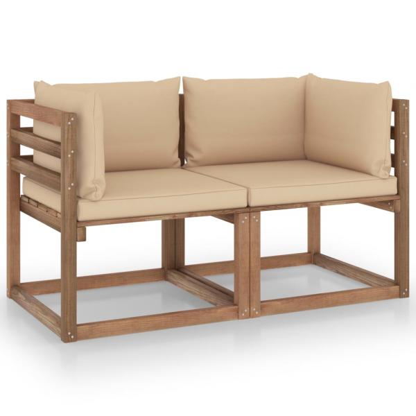 ARDEBO.de - Garten-Palettensofa 2-Sitzer mit Kissen in Beige Kiefernholz