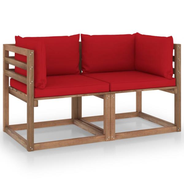 ARDEBO.de - Garten-Palettensofa 2-Sitzer mit Kissen in Rot Kiefernholz