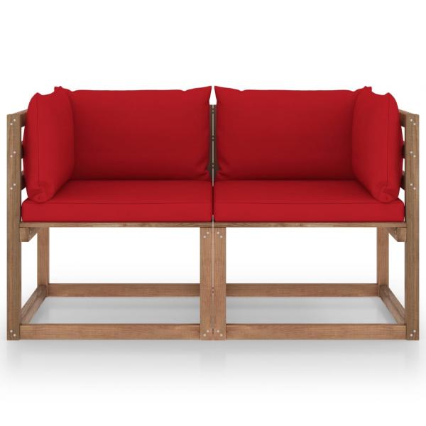 Garten-Palettensofa 2-Sitzer mit Kissen in Rot Kiefernholz