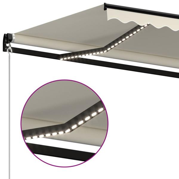 Markise Manuell Einziehbar mit LED 350x250 cm Creme