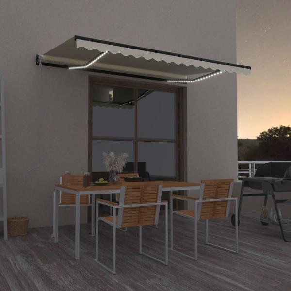 ARDEBO.de - Automatische Markise mit LED & Windsensor 450x350 cm Creme