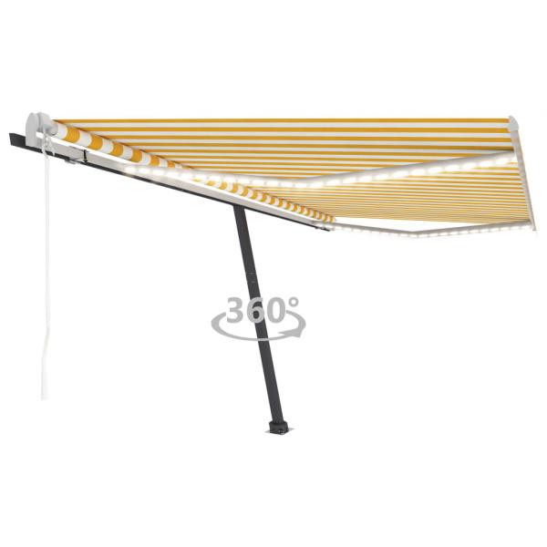 ARDEBO.de - Automatische Markise mit LED & Windsensor 400x300 cm Gelb/Weiß