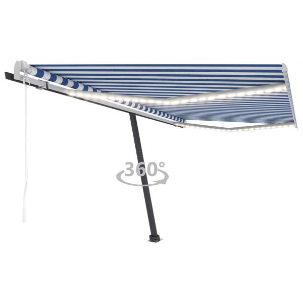 ARDEBO.de - Automatische Markise mit LED Windsensor 450x300cm Blau und Weiß