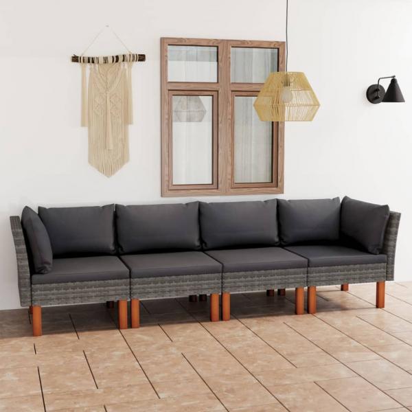 ARDEBO.de - 4-Sitzer-Gartensofa mit Kissen Grau Poly Rattan