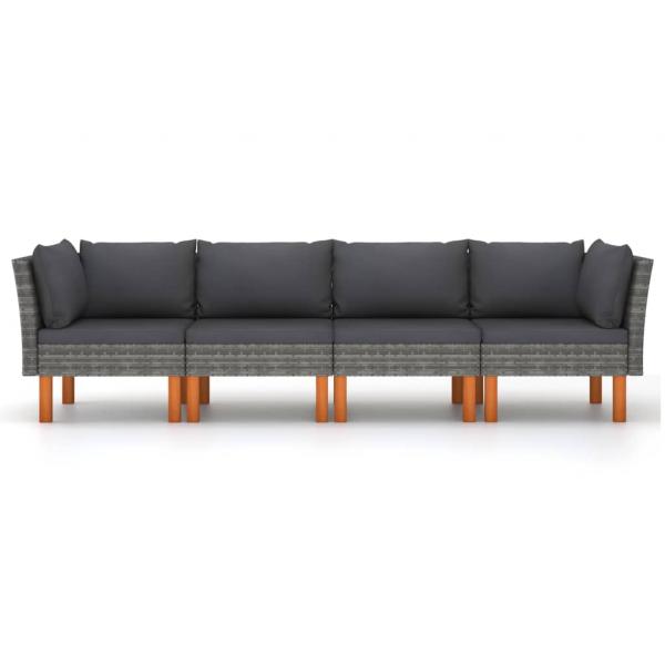 4-Sitzer-Gartensofa mit Kissen Grau Poly Rattan